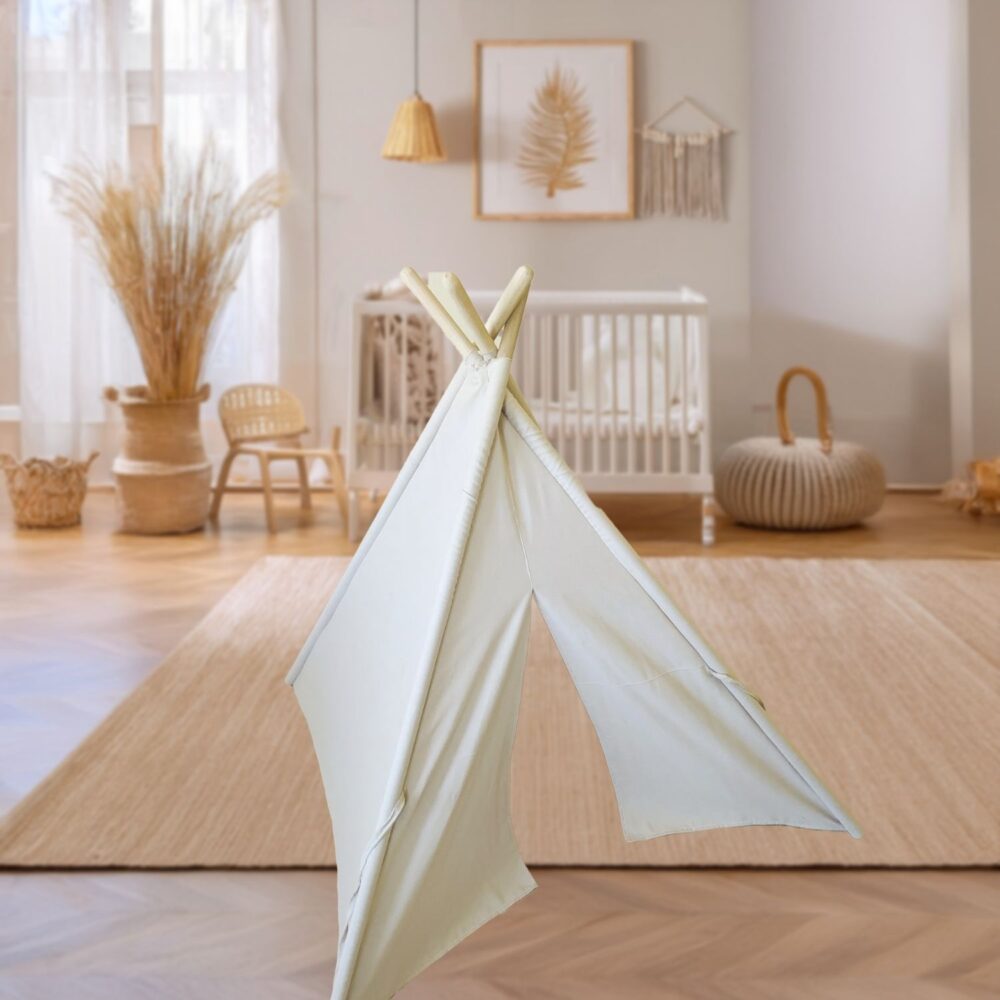 Doğal Ahşap Çocuk Oyun Çadırı Pamuklu Baby Face Kumaş - Görsel 5