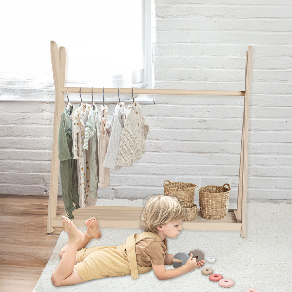 Montessori Ahşap Açık Giysi Dolabı