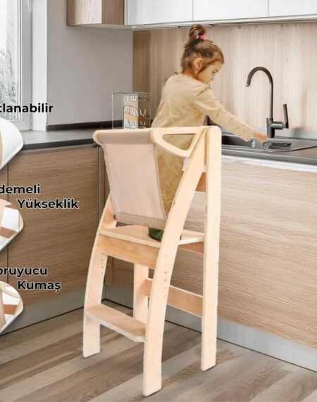 Babyombi 3 Kademeli Katlanabilir Ahşap Montessori Öğrenme Kulesi