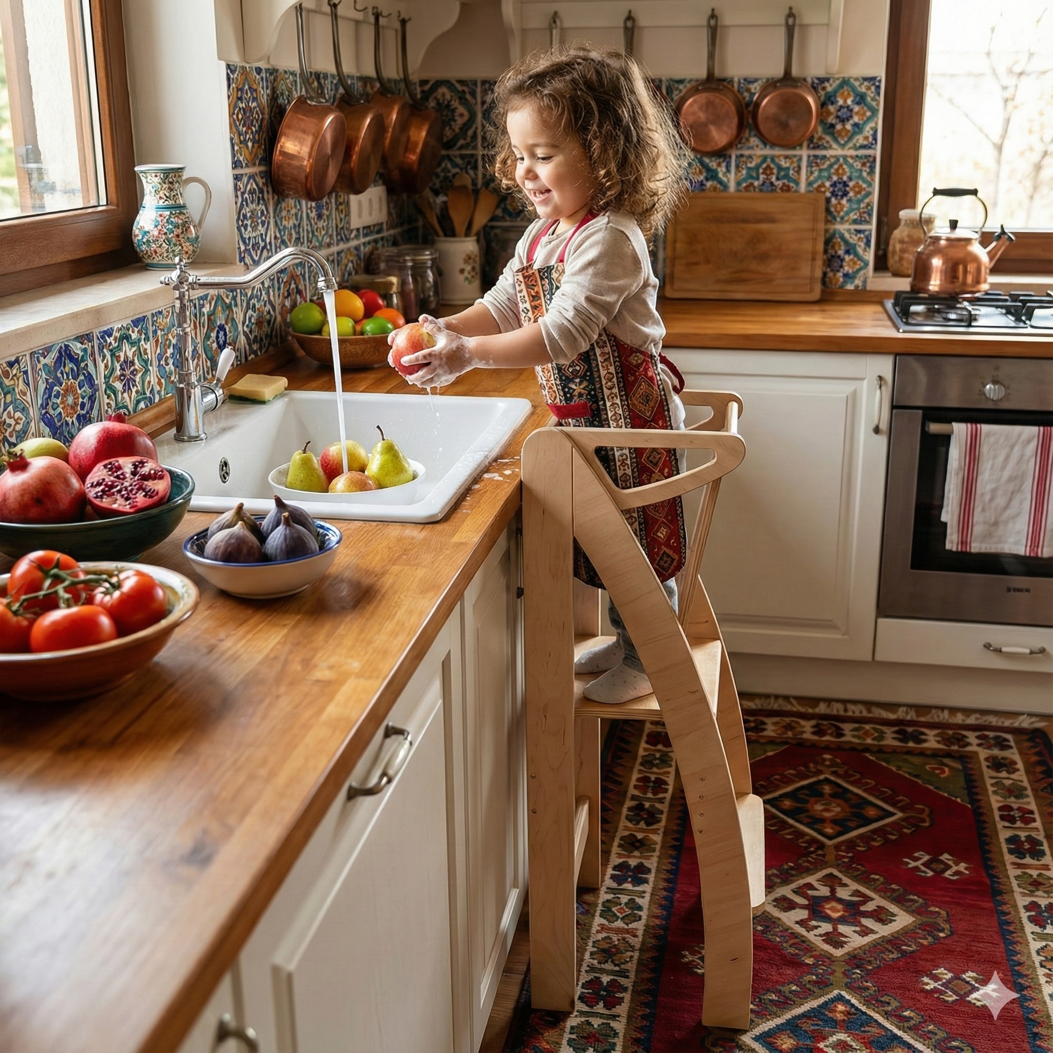 1 yaşında bebek öğrenme kulesi kullanımı - Montessori mutfak yardımcısı