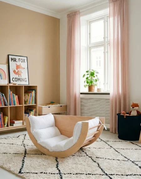 Montessori ahşap tırmanma kemeri İskandinav tarzı çocuk odası ortamında