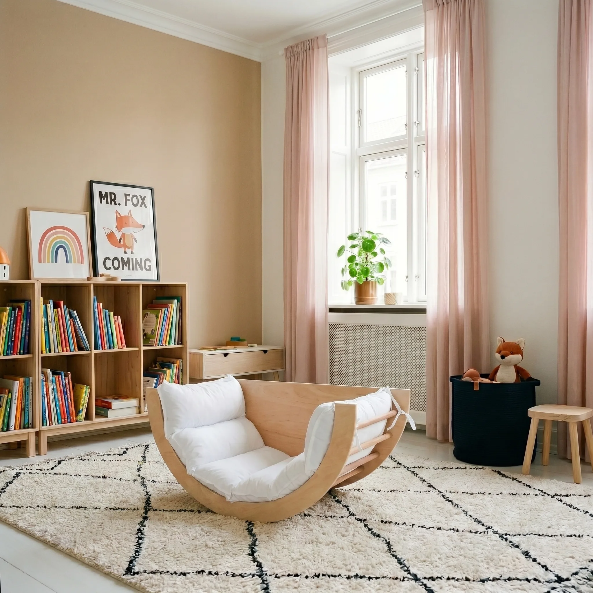 Montessori ahşap tırmanma kemeri İskandinav tarzı çocuk odası ortamında